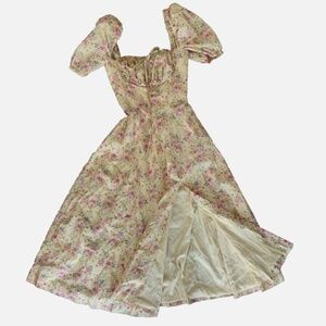 House of CB Tallulah Puff Shoulders Midi Dress Lemon Floral XS